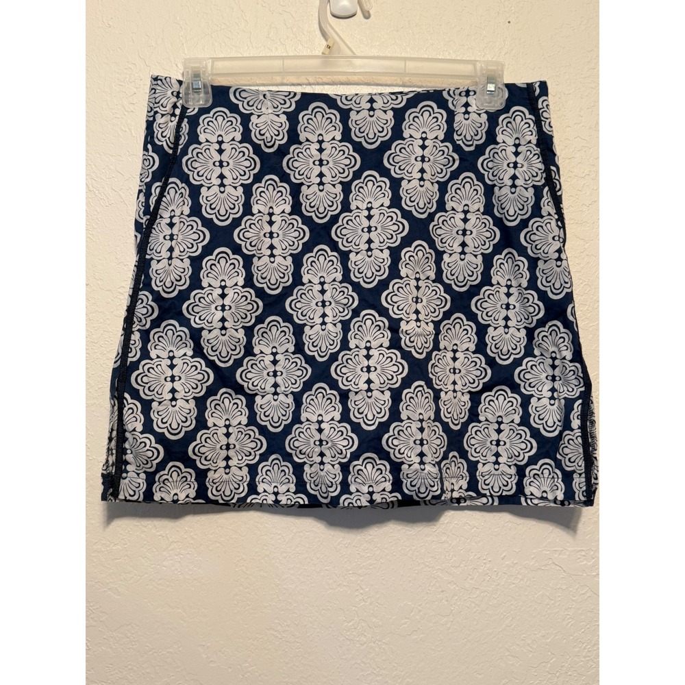 Golftini Navy White Damask Golf Skort Size 12L Side Zip Active Tennis Skirt
